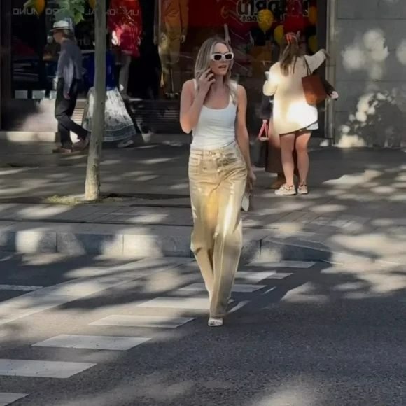 ZARA METALLIC GOLD JEANS - Picture 7 of 10